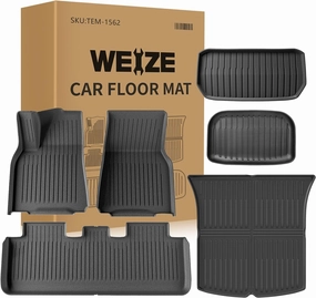 Weize Floor Mats & Cargo Liners Fits Tesla Model Y 5-Seat 2021-2024 2025 All Weather TPE Floor Mats and Cargo Trunk Mats Accessories, Set of 6 Mats (Not Fit 7-Seat)