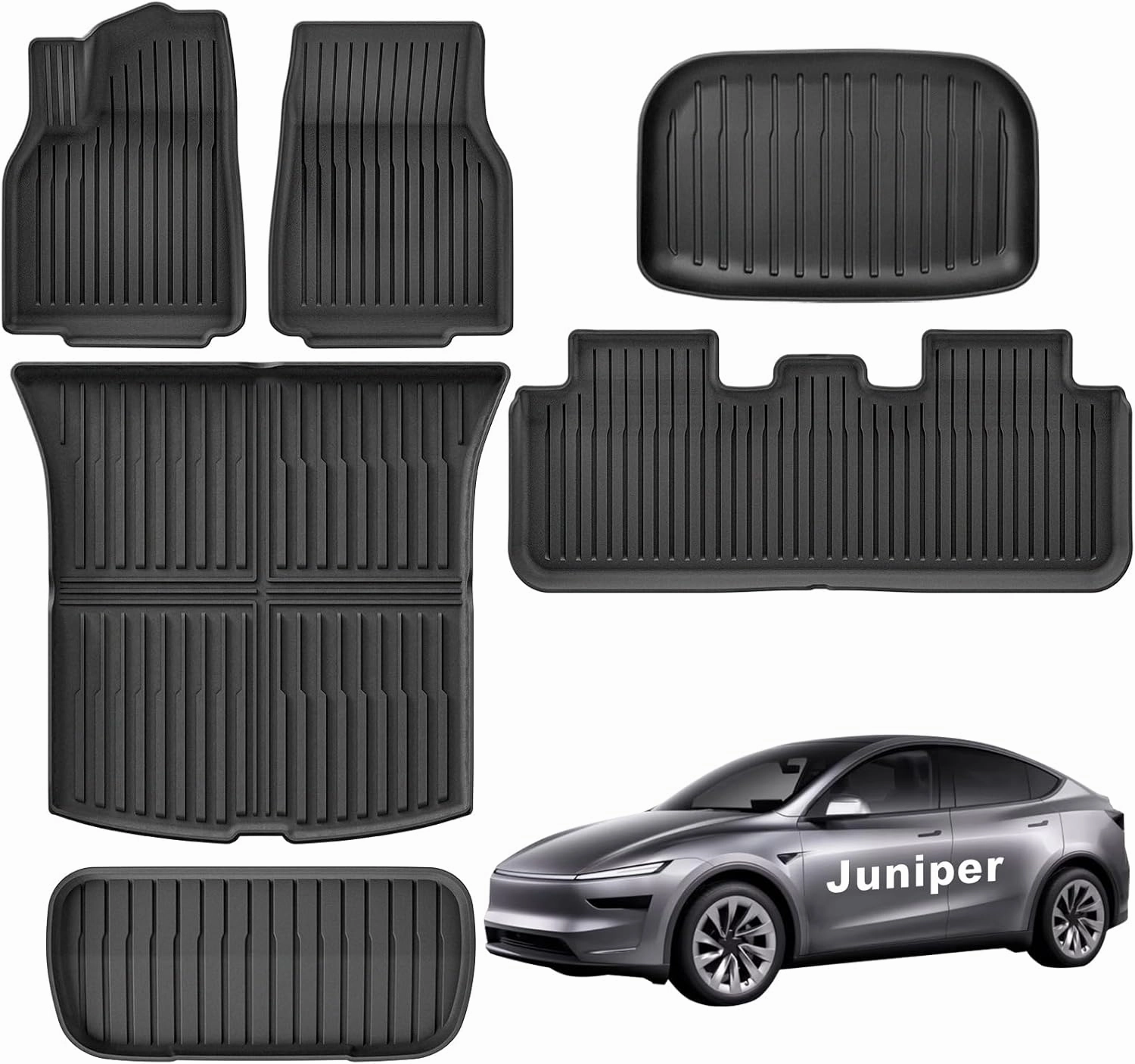 Weize New 2025 Tesla Model Y Juniper Floor Mats and Cargo Liners 5-Seat All Weather Non-Slip Floor Liners and Cargo Trunk Mats Accessories, Set of 6 Mats (ONLY for Tesla Model Y Juniper)