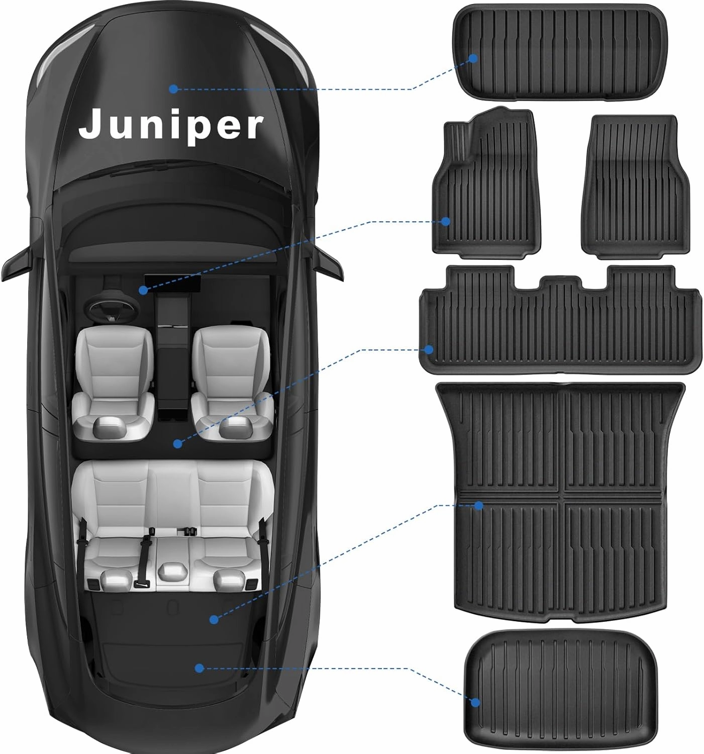 Weize New 2025 Tesla Model Y Juniper Floor Mats and Cargo Liners 5-Seat All Weather Non-Slip Floor Liners and Cargo Trunk Mats Accessories, Set of 6 Mats (ONLY for Tesla Model Y Juniper)