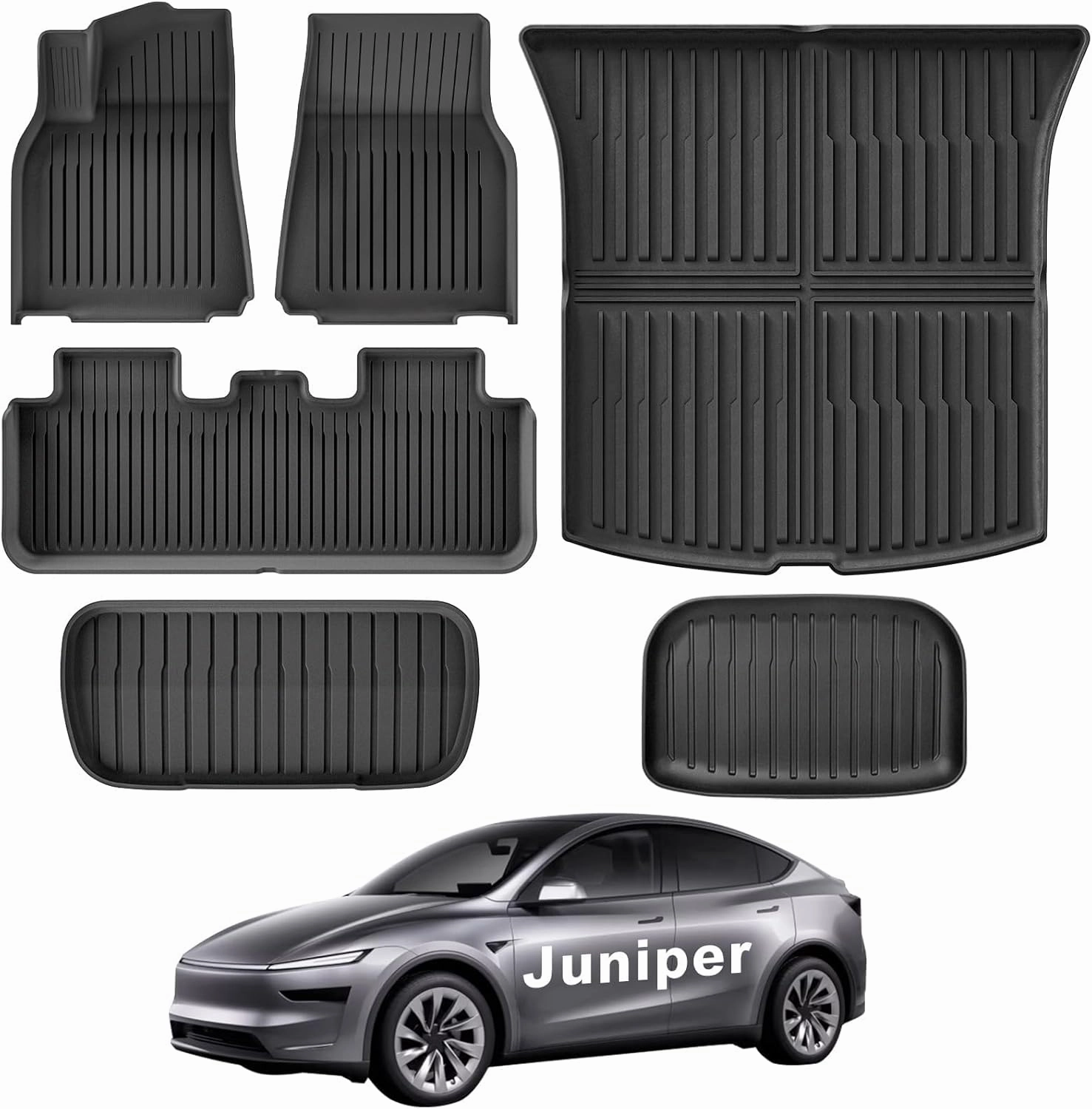 Weize New 2025 Tesla Model Y Juniper Floor Mats and Cargo Liners 5-Seat All Weather Non-Slip Floor Liners and Cargo Trunk Mats Accessories, Set of 6 Mats (ONLY for Tesla Model Y Juniper)