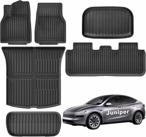 Weize New 2025 Tesla Model Y Juniper Floor Mats and Cargo Liners 5-Seat All Weather Non-Slip Floor Liners and Cargo Trunk Mats Accessories, Set of 6 Mats (ONLY for Tesla Model Y Juniper)