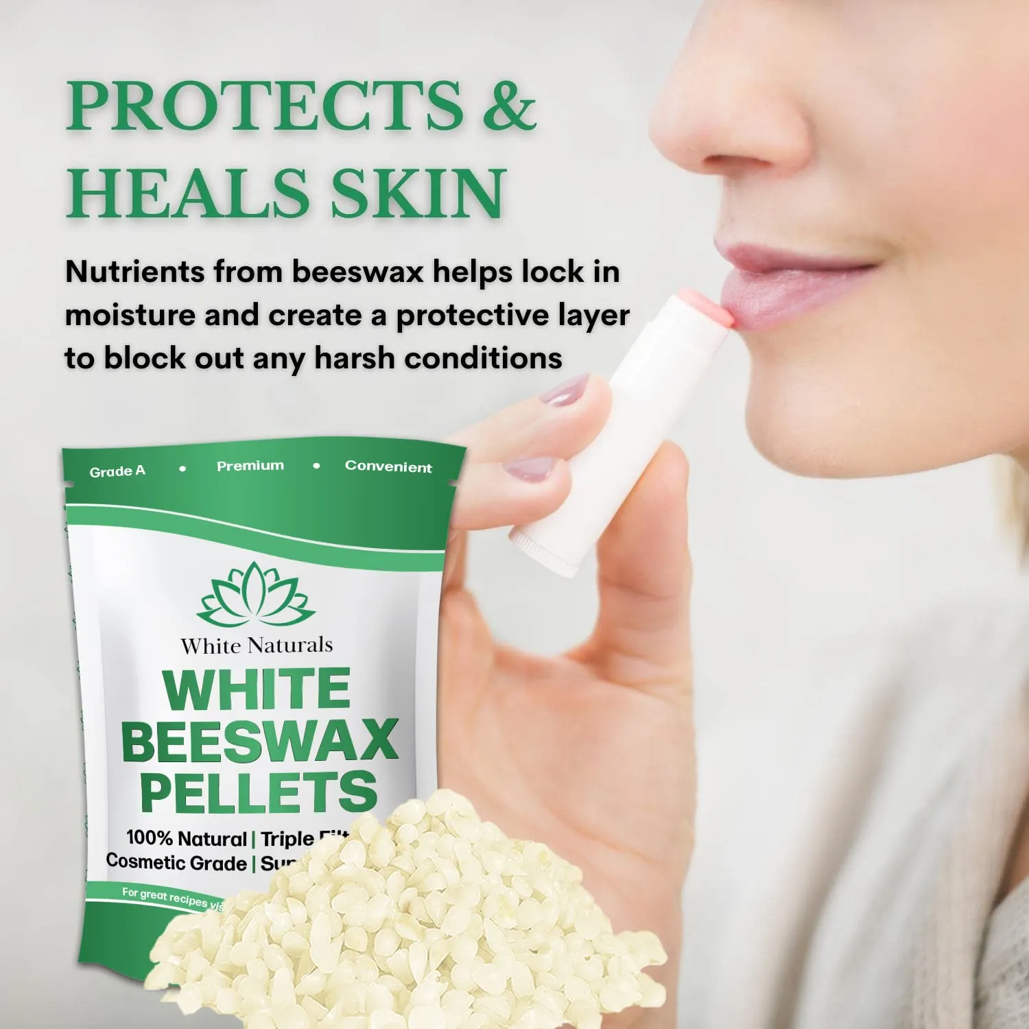 White Beeswax Pellets 2lb (1lb in Each Bag), Pure, Natural, Cosmetic Grade, Organic, Bees Wax Pastilles, 3X Filtered, Great For Soap Making, Candles, DIY Lip Balms, Sunscreen By White Naturals