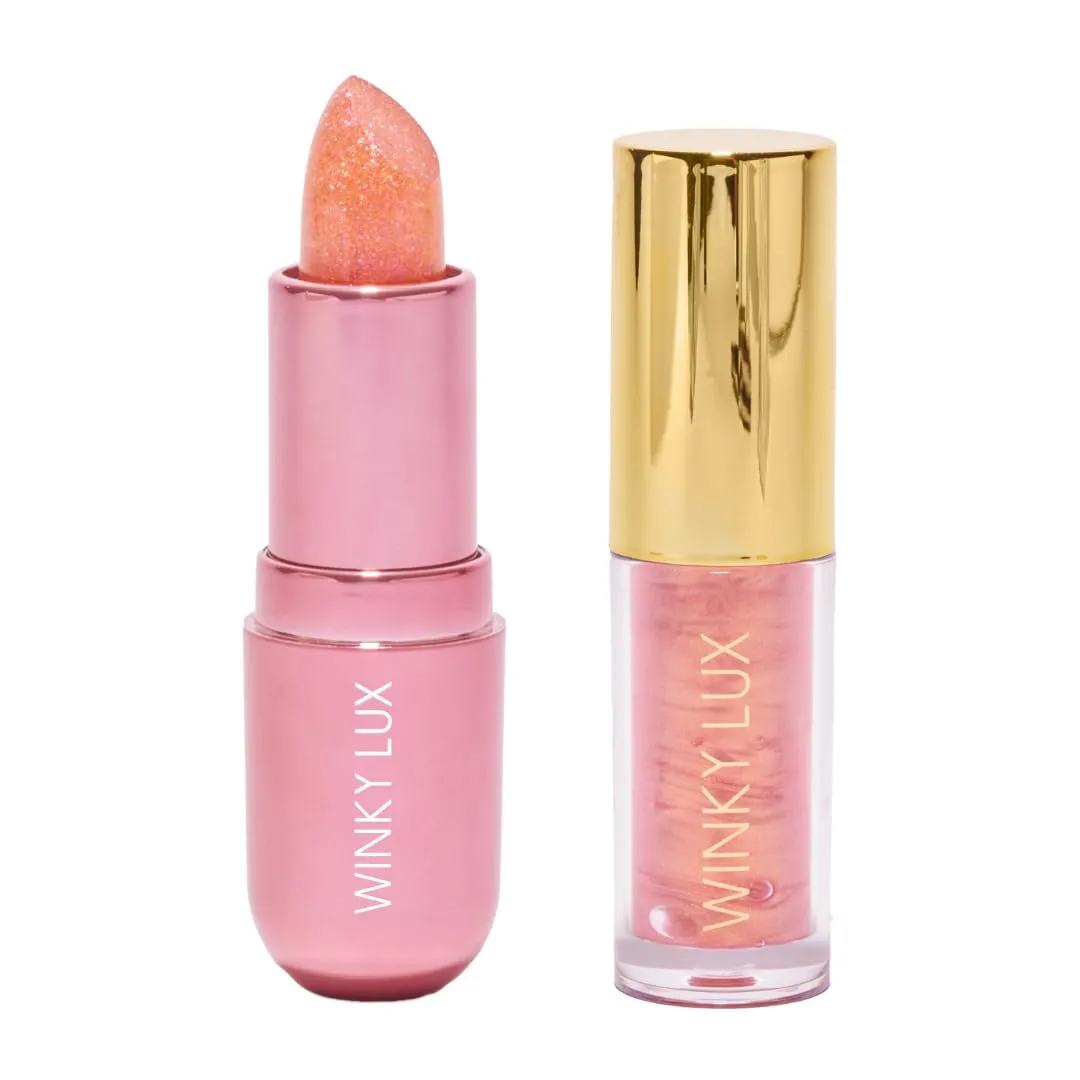 Winky Lux Pink Opal Glimmer Balm & Pink Opal Lip Oil Duo – pH Custom Color Lip Balm & Hydrating Lip Oil Set with Jojoba Oil & Ceramides, Subtle Vanilla Scent, Vegan & Cruelty-Free