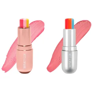 Winky Lux Tri Lip Balm Duo, Pink Lemonade & Rainbow - Hydrating, Nourishing Lip Care with Jojoba Oil & Vitamin E, Sheer Pink Tint, Moisturizes & Softens Dry Lips, Buttery Soft with Juicy Finish