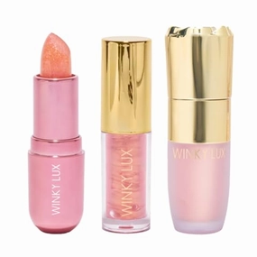 Winky Lux Pink Opal Trio – Color-Changing pH Lip Balm, Hydrating Lip Oil, and Liquid Highlighter Set, Infused with Ceramides and Jojoba Oil, Vegan, Cruelty-Free