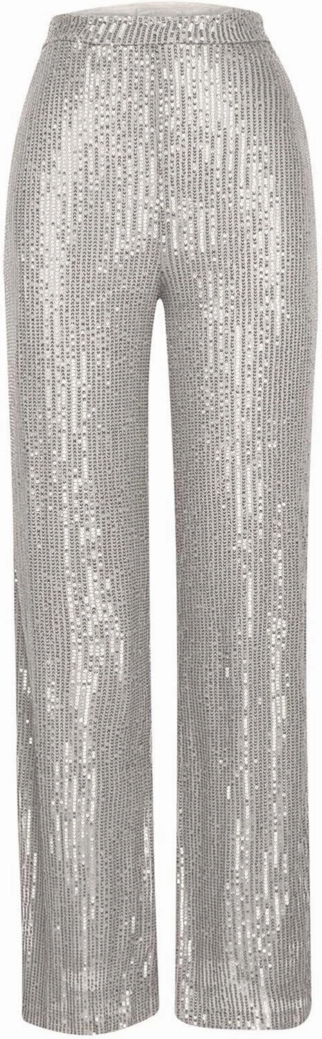 Women's Pants High Waist Elastic Sparkly Straight Leg Long Pant 2025 Summer Fashion Sequin Party Pants
