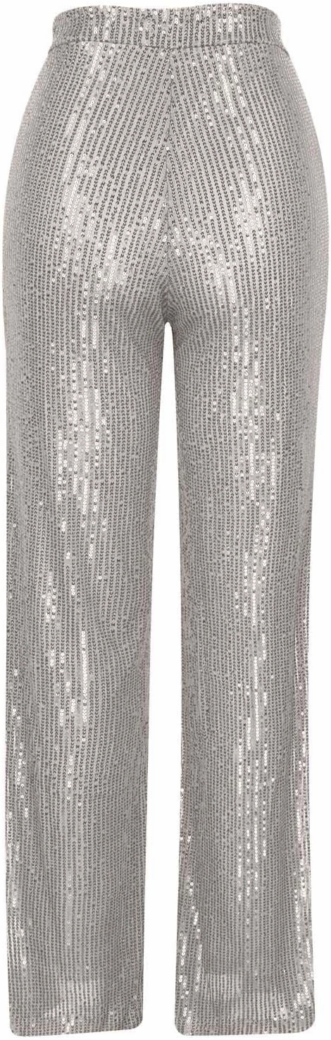 Women's Pants High Waist Elastic Sparkly Straight Leg Long Pant 2025 Summer Fashion Sequin Party Pants