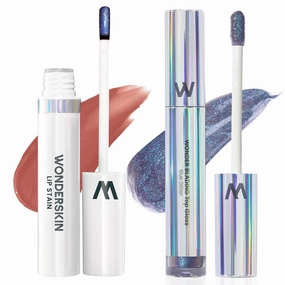 Wonderskin Wonder Blading Lip Stain Peel Off Masque - Long Lasting, Waterproof (Lovely) with Top Gloss - Blue Glitter Lip Gloss, Hydrating and High Shine Finish