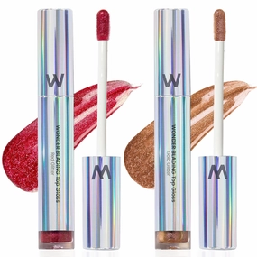 Wonderskin WONDER BLADING Top Gloss - Glitter Lip Gloss, Hydrating and High Shine Finish Lip Makeup (Red Glitter   Gold Glitter)