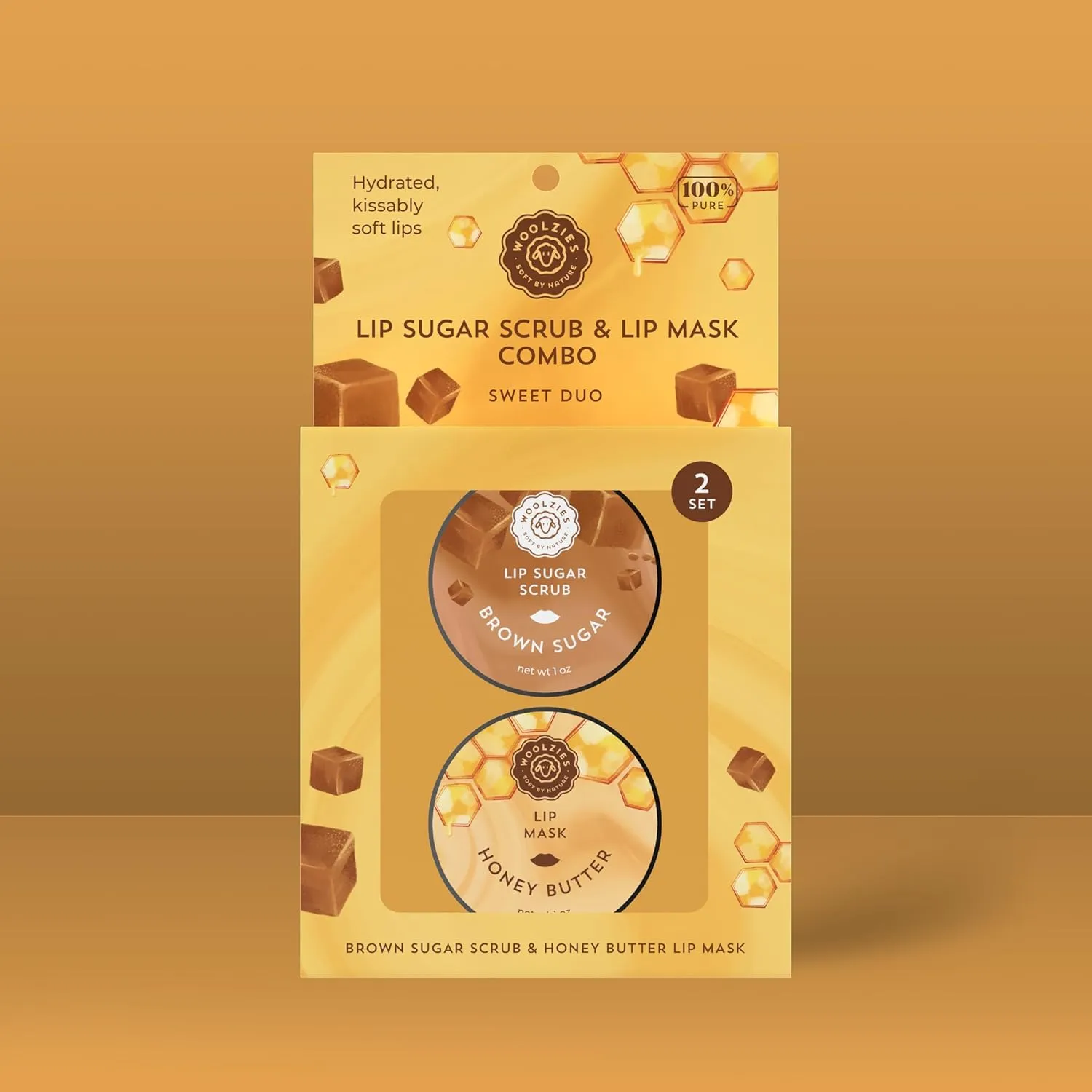 Woolzies Brown Sugar Lip Care Duo: Exfoliating & Smoothing Lip Mask   Lip Sugar Scrub - 1 Ounce (Sweet Duo)
