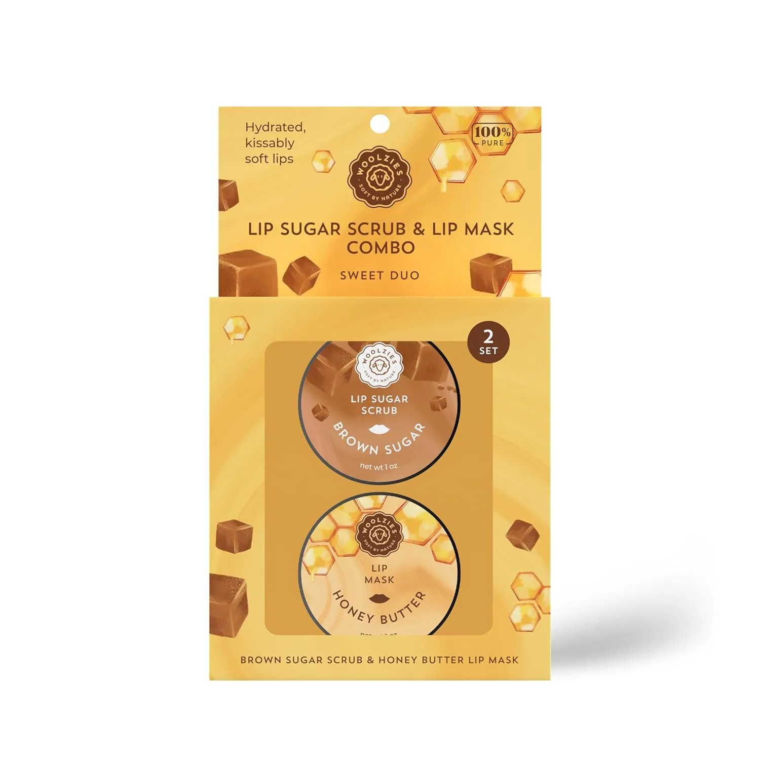 Woolzies Brown Sugar Lip Care Duo: Exfoliating & Smoothing Lip Mask   Lip Sugar Scrub - 1 Ounce (Sweet Duo)