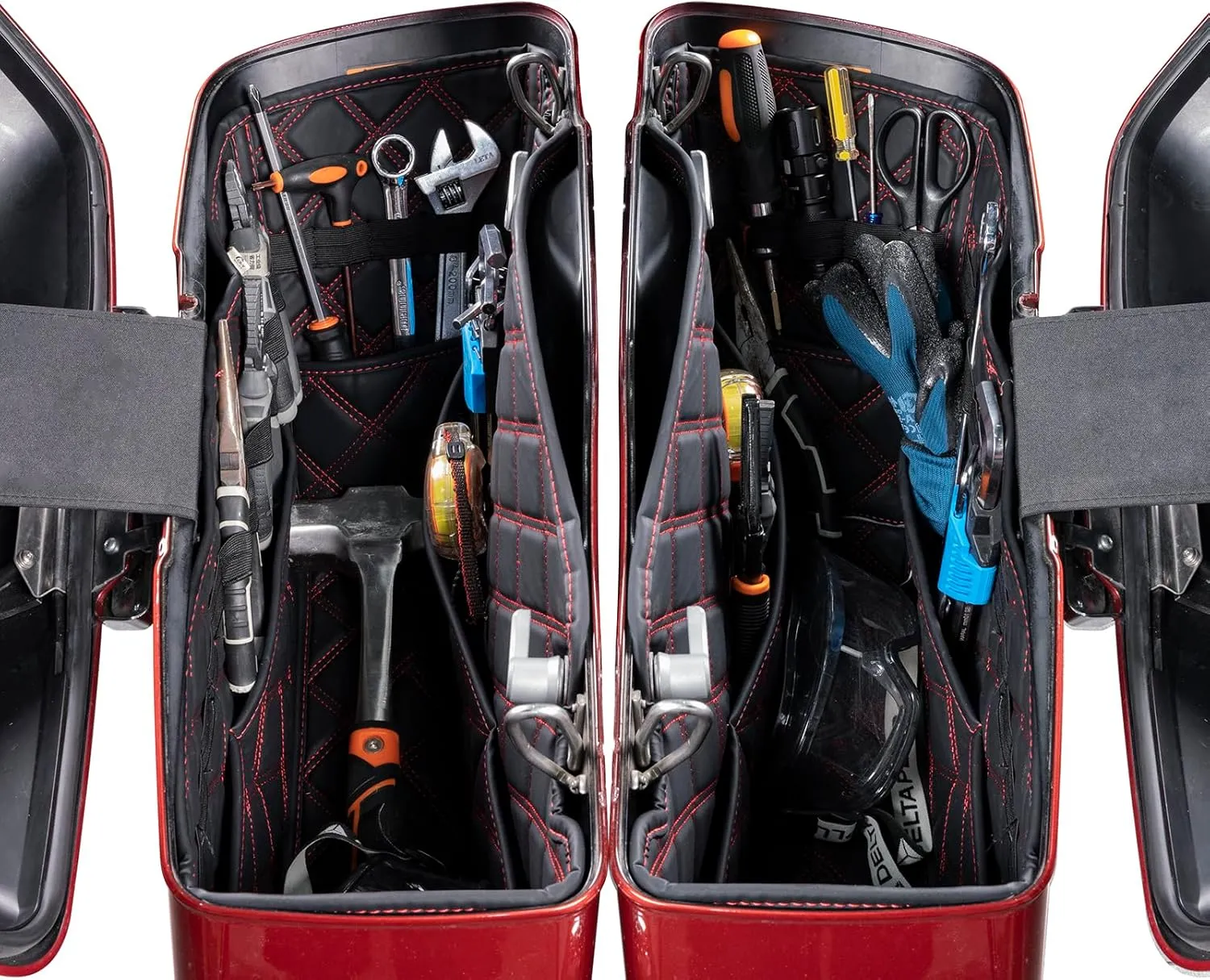 Wsays Saddlebag Liners with 4 Side Tool Pockets Compatible with Harley Touring 2014-2023 Factory Saddlebag Inserts Red Thread Organizers Bag Non-Tapered, Non-Stretched Black