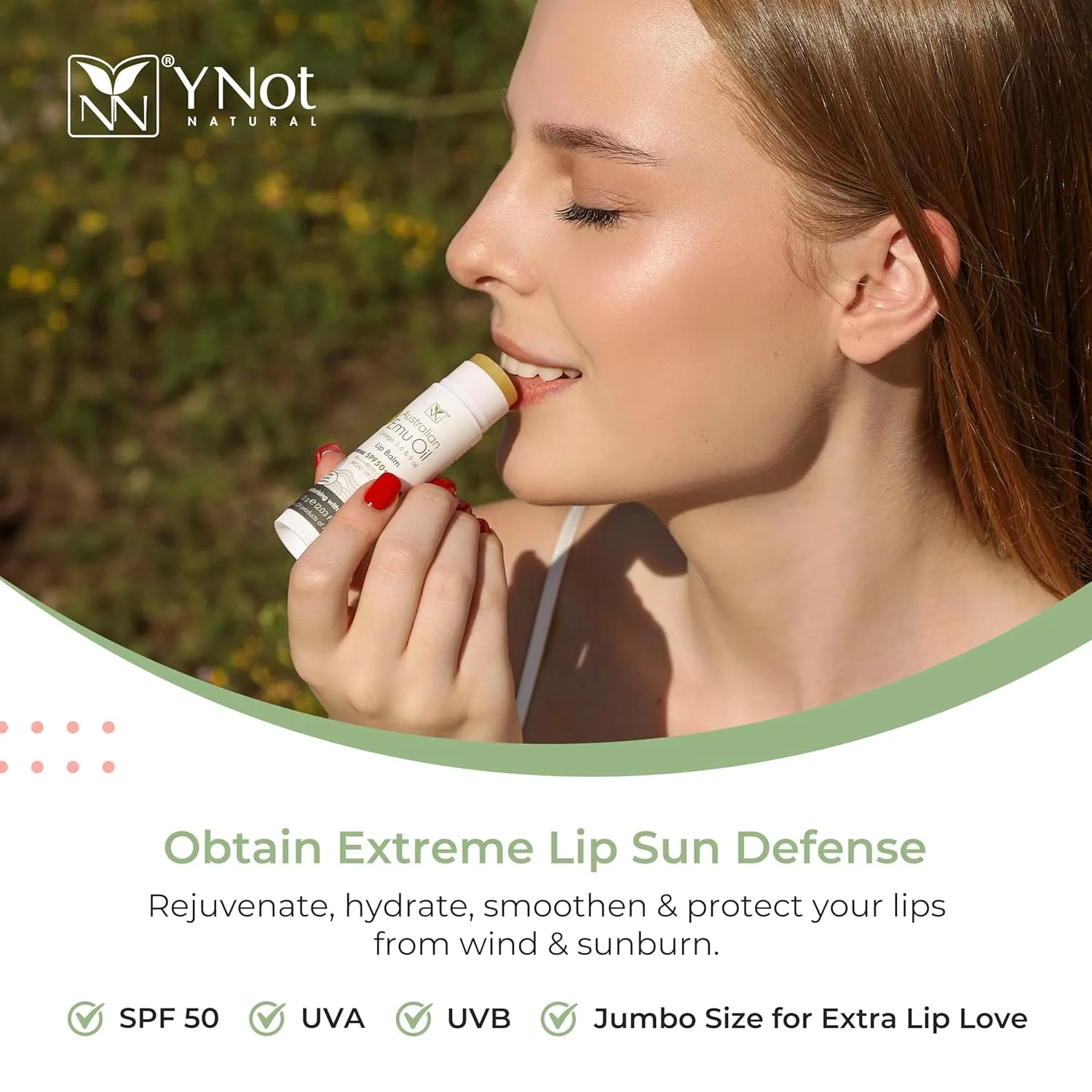 YNN Emu Oil Moisturizing Lip Balm with Extreme SPF50  Sun Protection - 4-Hour Water Resistant, Fortified with Vitamin E, Amino Acids & Omega 3, 6 & 9 - Y-Not Natural, 15g Stick - 2 Pack