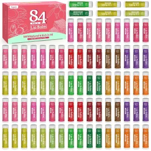 Yopela 84 Pack Lip Balm Bulk Variety Set,14 Flavors Hydrating & Natural Lip Balms, Moisturizing Dry Cracked Lips, Chap Stick Gift Set for Women, Men, Kids