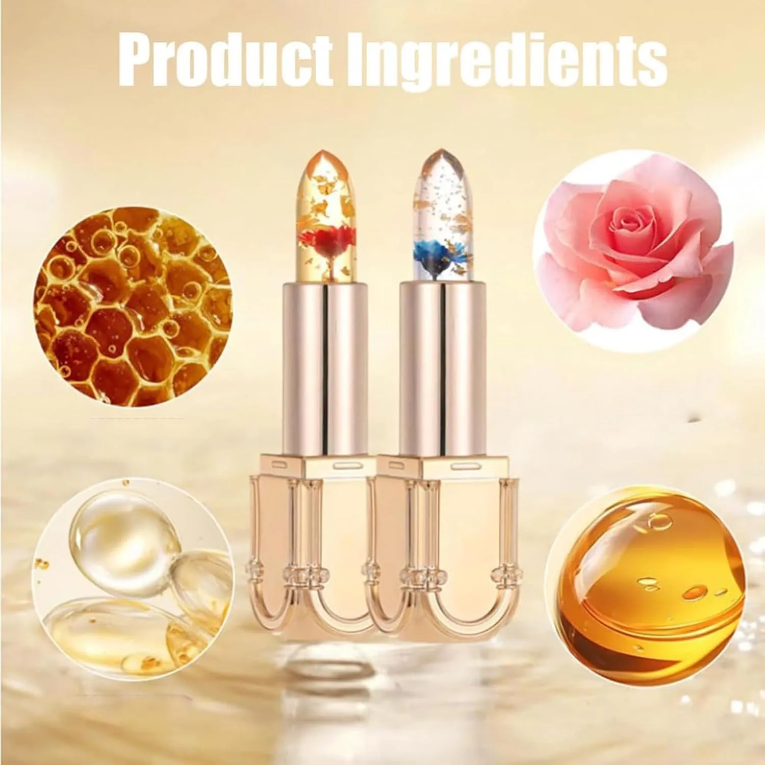 Yulyoie Flower Color Changing Lipstick, Yulyoie Gold Foil Crystal Jelly Clear Flower Color Changing Lipstick, Long-lasting Moisturizing (#C)