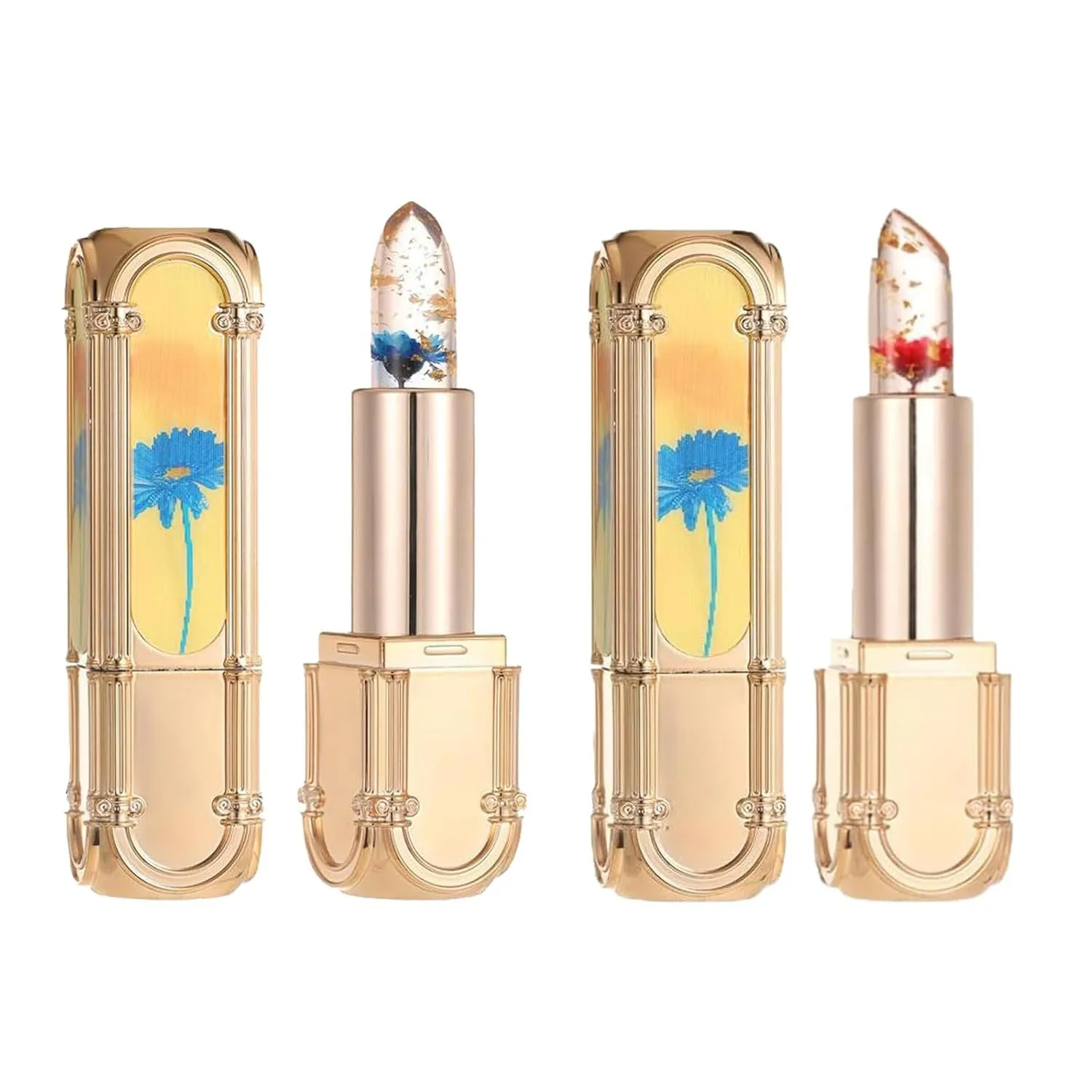 Yulyoie Flower Color Changing Lipstick, Yulyoie Gold Foil Crystal Jelly Clear Flower Color Changing Lipstick, Long-lasting Moisturizing (#C)