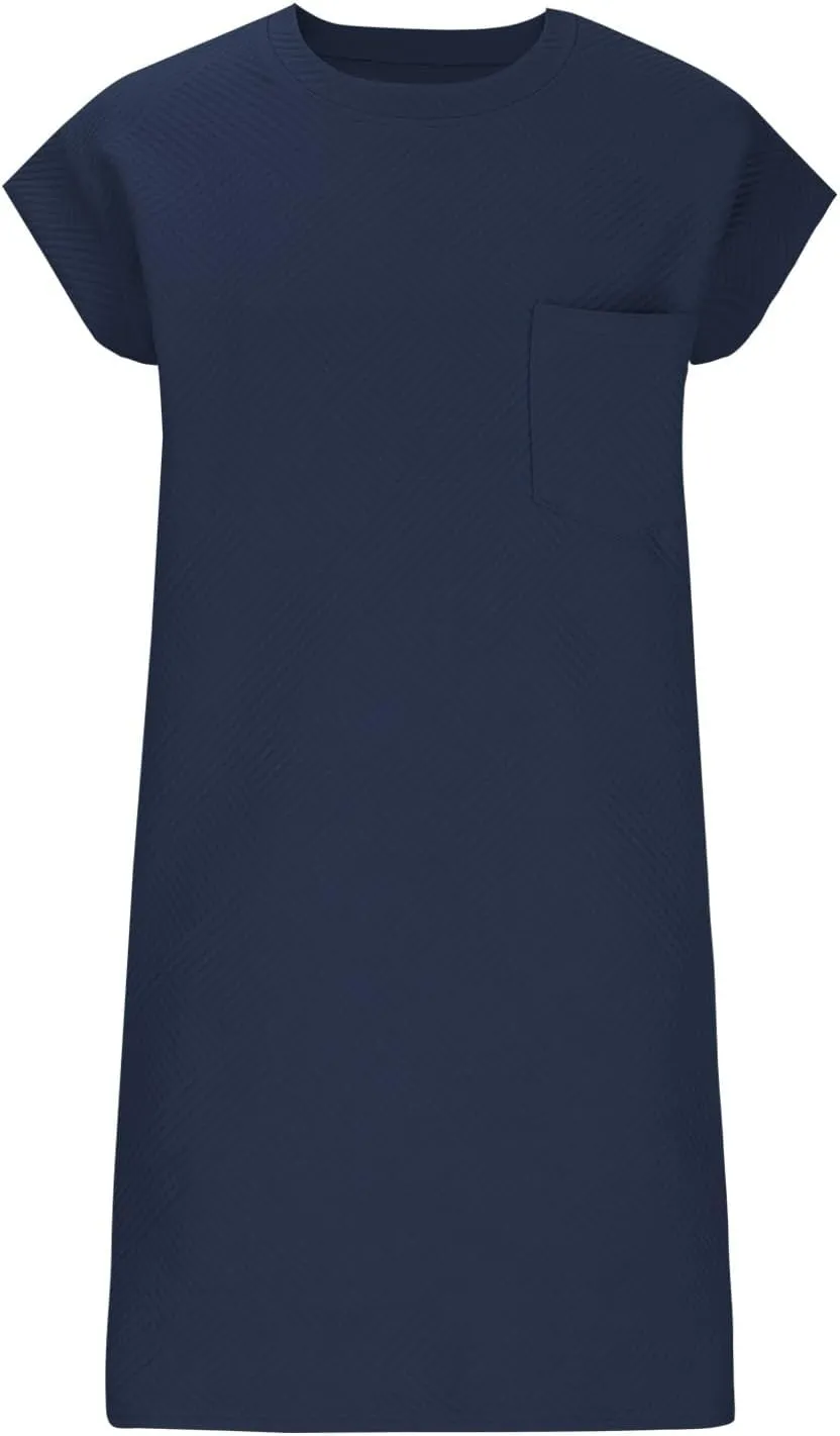 ZDRZK Dresses for Women Casual Cap Sleeve Solid Color Work Sundresses with Pockets Summer Loose Fit Crewneck Mini Dress
