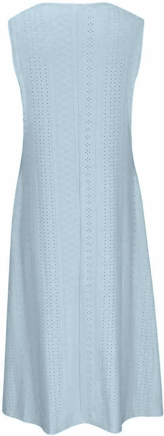 ZDRZK Sundresses for Women Eyelet Embroidery Solid Color Long Maxi Dresses Pockets Hollow Out Casual Dresses 2024 Trendy