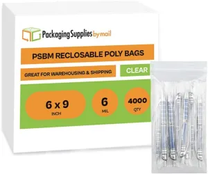Zipper Reclosable Plastic Bags 6" x 9" 6 Mil Clear Large Polybag 4000 Count