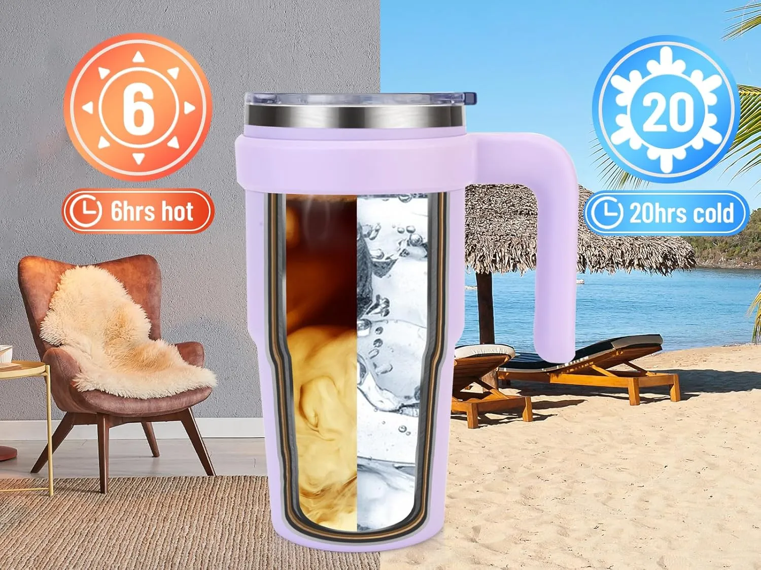 Zukro 20 oz Ceramic Lined Insulated Tumbler with Handle and Straw For Pure Coffee Taste, Reusable Travel Mug with Spill-Proof Lid, Stainless Steel Iced and Hot Coffee Cup, BPA-Free, Pink
